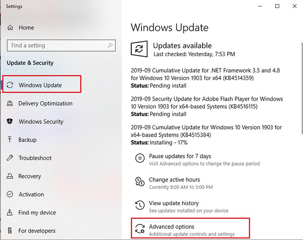 huong dan tat update win 10 6 Tìm kiếm chế độ Advanced options