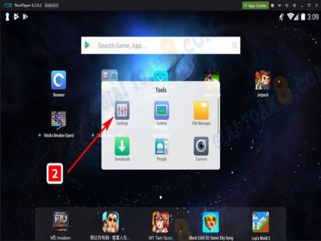 noxplayer vao setting de xoa